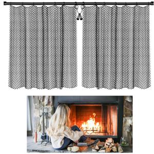 Fireplace Mesh Screen Curtain Kit with Adjustable Fireplace Curtain Rod, Adjustable Fireplace Screen Panels 19" H × 27.5" W Black Matte