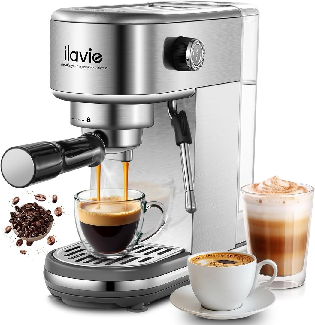Espresso Machine 20 Bar, Compact & Easy to Use Single Cup Coffee Maker with 40oz Water Tank, Steam Milk Frother for Cappuccino & Latte, Stainless Steel