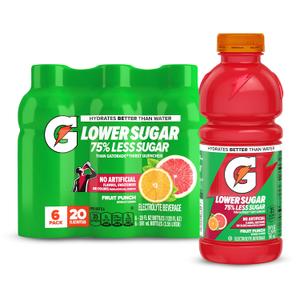 Gatorade Lower Sugar Sports Drink, Fruit Punch, 20 fl oz Bottles, (6 Pack) (EXP 11/03/26)