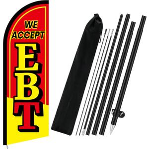 FuWeave Advertising Swooper Flag Banner 8.2ft Feather Flags with Pole and Ground Stake Advertising Feather Banner Signs for Business Store Fronts(Red,We Accept EBT)