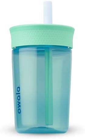 Owala Kids BPA-Free Plastic Tumbler with Spill Resistant Flexible Straw, Easy to Clean, Kids Water Bottle, Great for Travel, Dishwasher Safe, 15 Oz, Teal and Aqua (The Blues)
