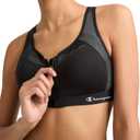 Champion Women's Sports Bra, Motion Control Front-Zip, High-Impact Maximum Support, Breathable, Moisture-Wicking, 38D, Black