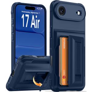 Oterkin for iPhone Air Wallet Case [4-5 Card Holder] [RFID Blocking] [Full Camera Protection] [Kickstand] [Military Grade Protection] Shockproof Rugged Phone Case for iPhone 17 Air 6.5 inch, Blue