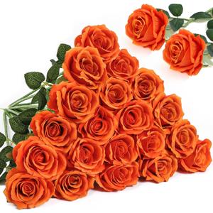 Alecono Fake Roses , 4in   Flower Head, Fall Orange Roses Artificial Flowers with Stems for Wedding Decorations, Silk Roses Bulk for DIY Home Party Decor