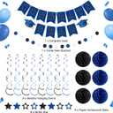 Seenelling 2026 Graduation Decorations Blue Black Congrats Grad Banner with Hanging Swirl Honeycomb Ball Circle Garland Grad Party Favor Supplies for College Senior High School Classroom Decor