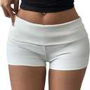 Verdusa Women's Fold Over Micro Short Going Out Low Rise Sexy Booty Shorts White Small