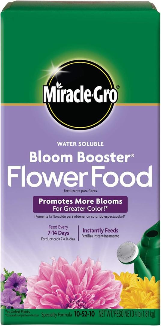 Miracle-Gro Water Soluble Bloom Booster Flower Food Fertilizer - 10-52-10 Formula for Annuals Perennials and Containers - Promotes Vibrant Flowers and Rich Color, 4 lbs. (EXP 05/18/33)