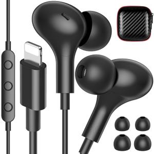 iMangoo for Apple MFi-Certified Headphones for Lightning Wired Earbuds Magnetic Ear Buds with HiFi Bass,3 Ear Tips Mic Corded Earphones for Gym, Commuting for iPhone 14 Plus 13 12 11 Pro Max Black