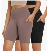 ODODOS 2-Pack High Waist Workout Shorts with Pockets for Women 6"/8" Inseam Tummy Control Gym Athletic Biker Shorts, Size S