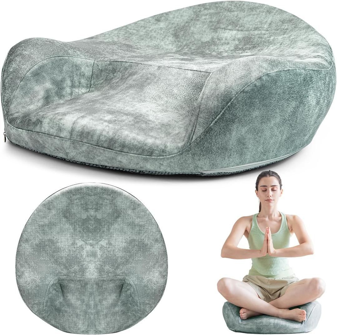 Meditation Cushion - Meditation Floor Pillow with Washable Cover for Adults Sitting, Reading, Yoga - Memory Foam Material, Ergonomic Design, 23.6 Inch (Turquoise Green)