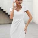 Missufe Women's Short Sleeve Sweetheart Ruched Fitted Wrap Mini Summer Party Formal Dress (White, XL)