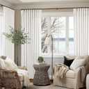 Beige White Pinch Pleated Linen Curtains 96 Inches Long 60 Inch Width Linen Blend Light Filtering Window Curtains 96 Inch for Living Room Bedroom Patio Pinch Pleat Drapes Hooks Rings 1 Panel 60Wx96L