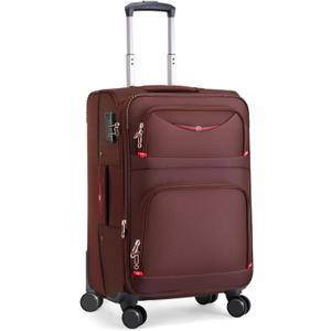ROPLUS Softside Expandable Luggage with 4 Spinner Wheels, Durable Carry-On Luggage Suitcase (Coffee, 21-Inch)