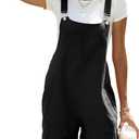 Ailoqing Womens Cotton Linen Short Overalls Casual Summer Bib Shortalls Rompers with Pockets (Large, Black)