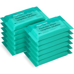 Amazon Basics Flushable Adult Toilet Wipes, Fragrance Free, 504 Count (12 Packs of 42), Packaging May Vary
