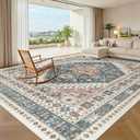 Madane Washable Rug 8x10 Area Rugs for Living Room, Ultra-Thin Non-Slip Backing Rug, Stain Resistant Vintage Large Area Rug for Bedroom (Navy Blue, 8'x10')