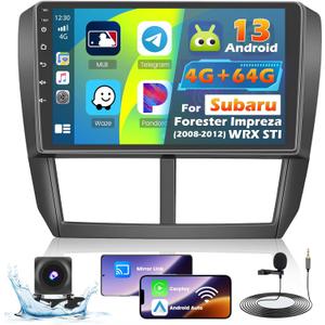 Roinvou 4+64G Android Carplay Stereo for Subaru Forester Impreza WRX STI 2008-2012, 9" Touch Screen Carplay Android Auto with 32EQ Bluetooth WiFi GPS Navigation Mirror Link 1280 * 720 Resolution