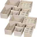 12 Pack Foldable Drawer Organizer Dividers Cloth Storage Box Closet Dresser Organizer Cube Fabric Containers Basket Bins for Underwear Bras Socks Panties Lingeries Nursery Baby Clothes Beige