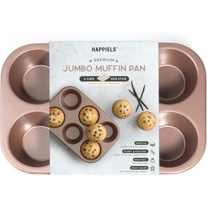 HAPPIELS Non Toxic Nonstick 6 Cup Jumbo Muffin Pan | Large Cupcake Tin for Oven | Nontoxic Muffin Tins Big Size | PFOA Free Cupcakes Tray