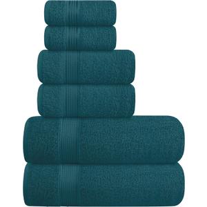 Elvana Home Ultra Soft 6 Pack Cotton Towel Set, Contains 2 Bath Towels 28x55 inch, 2 Hand Towels 16x24 inch & 2 Wash Coths 12x12 inch, Ideal Everyday use, Compact & Lightweight - Teal