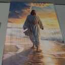 LZIMU Jesus Canvas Wall Art Jesus Walking on the Beach Picture Prints God Posters Catholic Artwork for Spiritual Room Bedroom Home Decor Framed (Jesus-3, 12.00"x18.00")