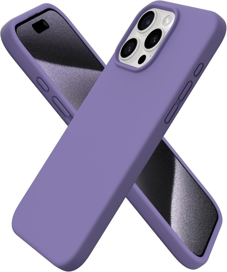 ORNARTO Compatible with iPhone 15 Pro Max Case 6.7", Slim Liquid Silicone 3 Layers Soft Gel Rubber Shockproof Protective Phone Case with Anti-Scratch Microfiber Lining-Amethyst