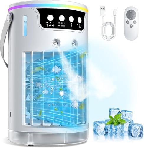 Portable Air Conditioners, Personal Evaporative Air Cooler 1200ML with Ice Cooling Mist Fans That Blow Cold Air Like AC Mini AC Unit for Bedroom, Home Office Desk and Car RV (White)
