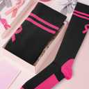 12 Pairs Breast Cancer Awareness Socks for Women Pink Ribbon Crew Socks Non-Slip Comfortable Stretchable Sport Socks (Pink)
