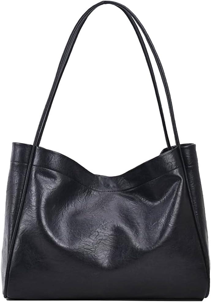 Leather Tote Bag, Hobo Bag Purses for Women Shoulder Bag College Tote Hobo Bags Soft Vegan Crossbody Underarm Handbag (Black)