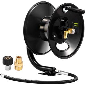 M MINGLE Pressure Washer Hose Reel 100ft, Heavy Duty Steel Hose Reel, Manual Crank Power Washer Hose Reel with Swivel Arm, 3/8" NPT Outlet Pipe, 4000 PSI