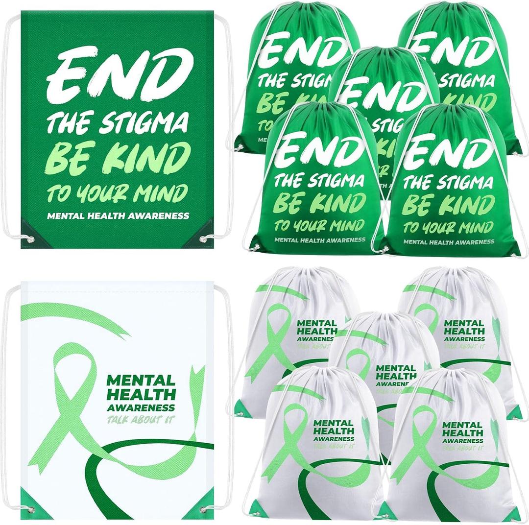 Kacctyen 6 Pcs Breast Cancer Awareness Bags Party Favor Green Ribbon Drawstring Backpacks for Cancer Awareness Month Party Gifts