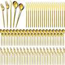 Amyhill 400 Pcs Gold Stainless Steel Utensils Set Party Tableware Flatware Set for 80 Guests Reusable Dinner Cutlery Utensils Tableware for Wedding Anniversary Party Home Restaurant