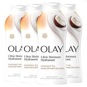 Olay Body Wash for Women, Ultra Moisture, 24hr Moisturizing, Hydrating & Refreshing, B3 Vitamin Complex, Free of Parabens & Phthalates, For All Skin Types, Coconut Oil Scent, 22 fl oz (Pack of 4)