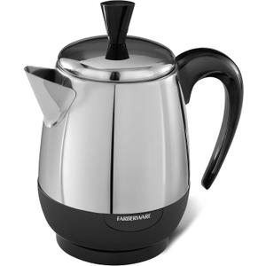 Farberware Electric Coffee Percolator, FCP240, Stainless Steel Basket, Automatic Keep Warm, No-Drip Spout, 4 Cup, Black/Silver