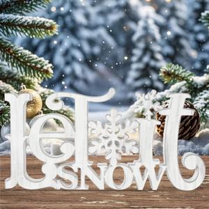 Let It Snow Decorations, Snow Wooden Winter Table Centerpiece Sign, Tiered Tray Decor for Christmas Winter Holiday Home Office Decor (Retro)