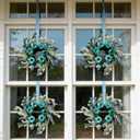 6 Pcs Small Blue Daisy Flower Hanging Wreaths for Cabinets with White Floral Eucalyptus Leaves Lavender Artificial Grains Mini Candle Rings Wreath for Home Front Door Farmhouse Coastal Blue Porch