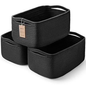 Maxuni 3-Pack Storage Baskets for Organizing | Woven Shelf Toy Basket | Rope Baskets for Gifts Empty | Closet Organizer Bins with Handles | Cube Decorative Box | 13.7×7.1×6.7” | Mixed Black