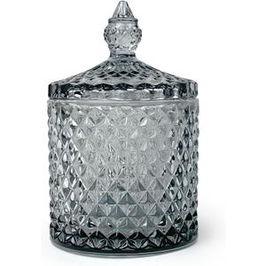 YILUSHENGHUA Colorful Glass Jar With Lid,Cute Candle Cup,Candy Dish,Candy Cookie Jars,Jewelry Box,Decorative Jar(Gray) (Pointed Cylinder-gray)