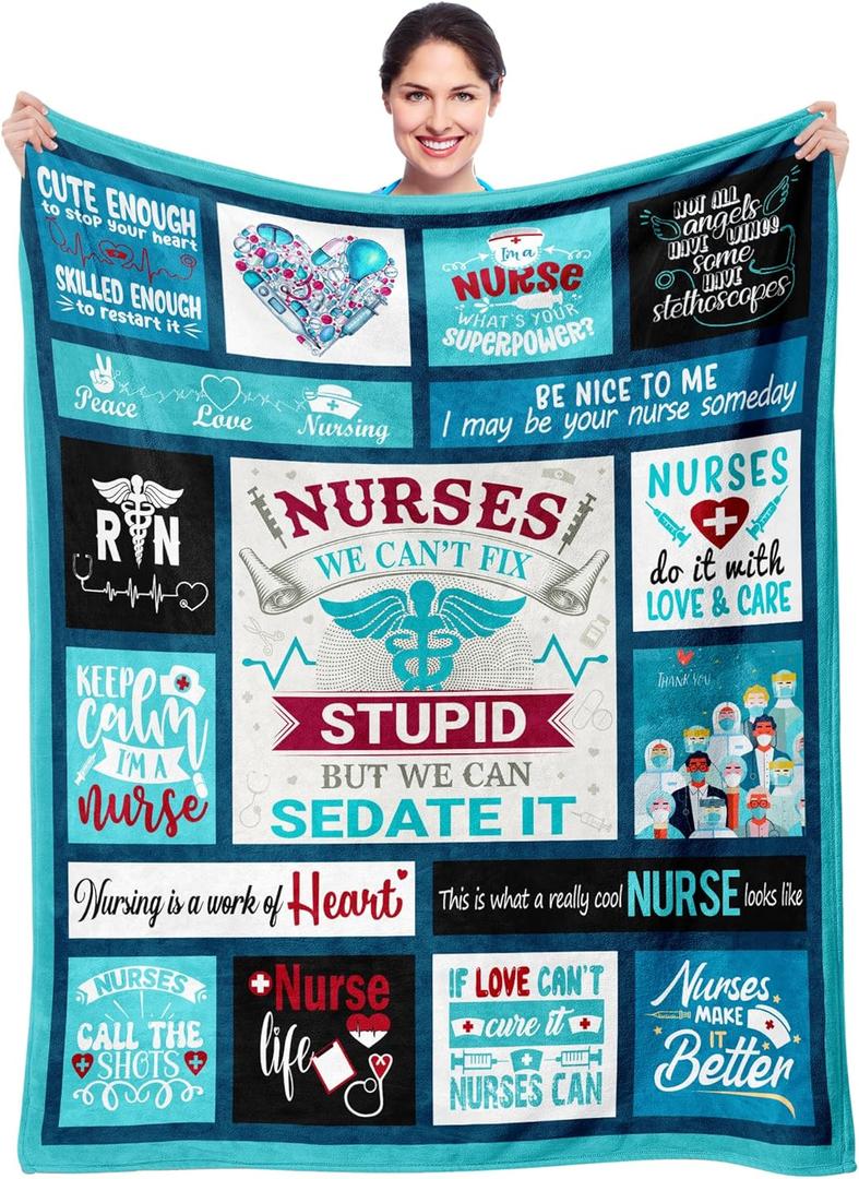 Funny Nurse Gifts for Women Men, Nurses Appreciation Gifts, Nurse Week Graduation Birthday for A Nurses, Soft Warm Throw Blanket 50"x60"