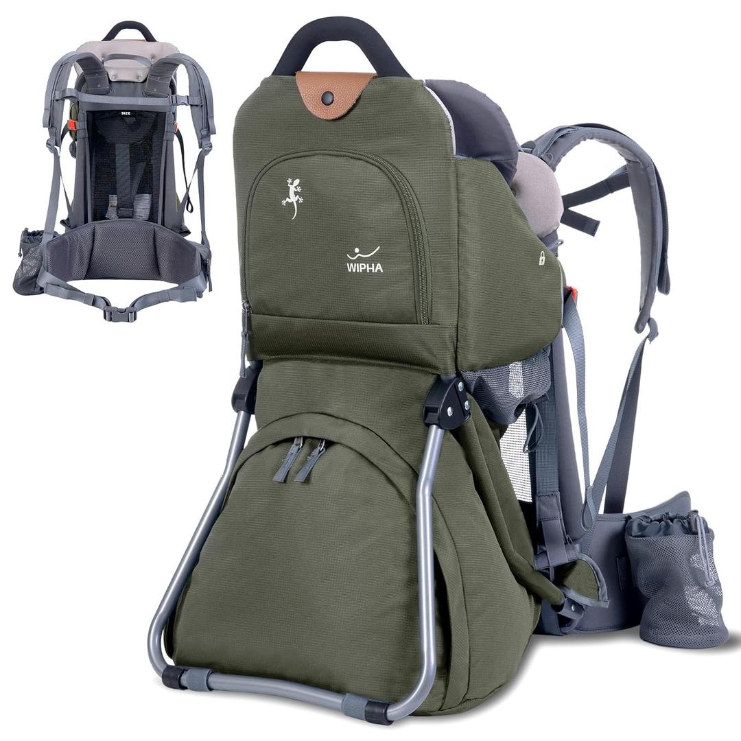 WIPHA Baby Backpack Carrier, Comfort Toddler Carrier Hiking Backpack with Canopy, Adjustable Lightweight Child Carrier (creeper III green)