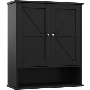 Reettic 23.6x27.6 inch Farmhouse Medicine Cabinet with 2 Barn Doors, Large Bathroom Cabinet Wall Mount with Adjustable Shelf, Over The Toilet Storage for Bathroom, Living Room, Kitchen, Black BMGZ103B