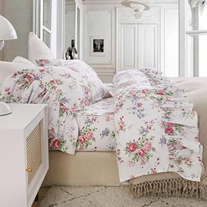 2-Piece Pillow Cases Romantic Roses Printed Shabby Vintage Chic Bedding Sheets Girls Deep Pocket Set King Size-Style L