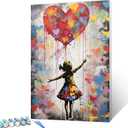 Tucocoo Love Balloon Paint by Numbers Kits with Brushes and Acrylic Pigment on Canvas Painting for Adults, Banksy Little Girl Street Picture for Home Wall Decor Gifts 16''x20'' (DIY Framed) (Artwork-7)