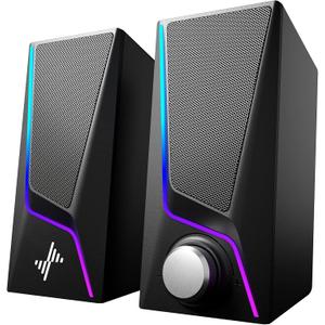 Nylavee Computer Speakers, PC Speakers with 6 Lighting Modes, USB Powered Computer Speakers for Desktop PC with 2 Bass-Boost Ports, 2 Speaker Units, and 3.5mm Aux-in for PC, Laptop, Monitor, Gaming (Black)