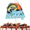 White Glitter Fish Happy Birthday Cake Topper Let’s Go Fishing Theme Decorations Men Boys Happy Birthday Party Decor Supplies