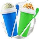 REGNBUE Slushie Cup, 2 Pack Slushy Maker Cup with Lid & Straw for Friends and Family, Portable Smoothie Squeeze cup for Milk, Juices, and Ice Cream Make (Blue+Green)