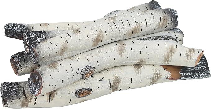 Small Gas Fireplace Logs, Ceramic White Birch Wood Gas Logs Indoor Insert, Vented, Propan, Electric Gas Fireplace, Linear Fire Pits Ceramic Fiber Outdoor Gas Fireplace Fire Pit, 6pcs Logs Decor