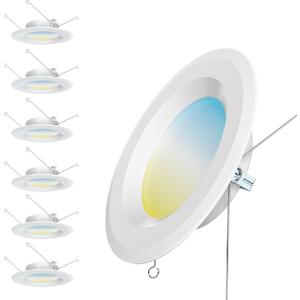 6 Pack LED Recessed Light 6inch, 5CCT Flat LED Can Lights, Downlight Can Lights for Ceiling, Selectable 2700K/3000K/3500K/4000K/5000K, 12W, 1000LM Brightness, Retrofit Installation - ETL & FCC