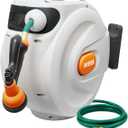 Retractable Garden Hose Reel,1/2 Inch x 100ft Wall Mounted Hose Wall,180 Swivel Bracket,With Built-in Nozzle,Slow Retraction Any Length Lock.