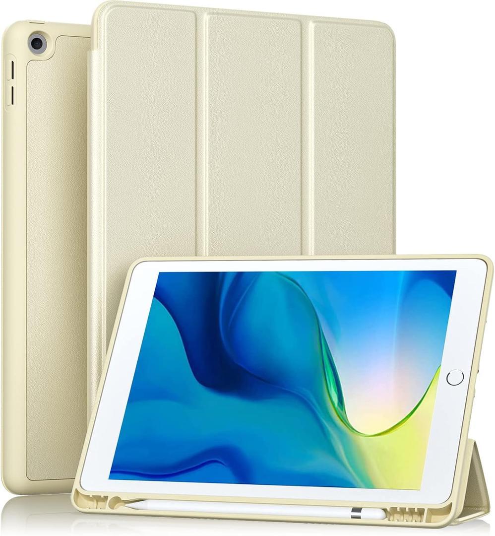 Akkerds Case Compatible with iPad 10.2 Inch 2021/2020/2019, for iPad 9th/8th/7th Generation Case with Pencil Holder, Protective Cover with Soft TPU Back, Auto Sleep/Wake, Starlight